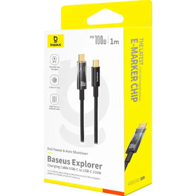 Кабель BASEUS Explorer Charging with Auto Shutdown Cable Type-C to Type-C P10319703111-00 100W 1 м Black - фото 3