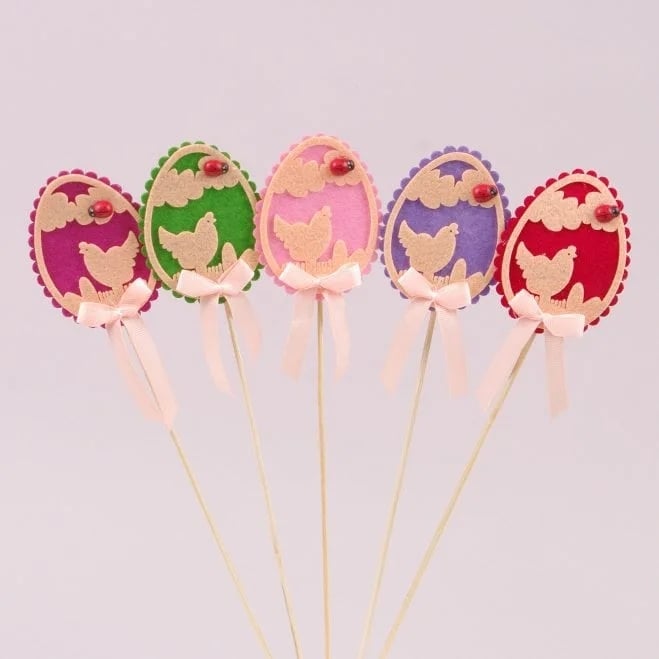 Декорация пасхальная из фетра на пике Flora Писанка микс 5 шт. (10461)