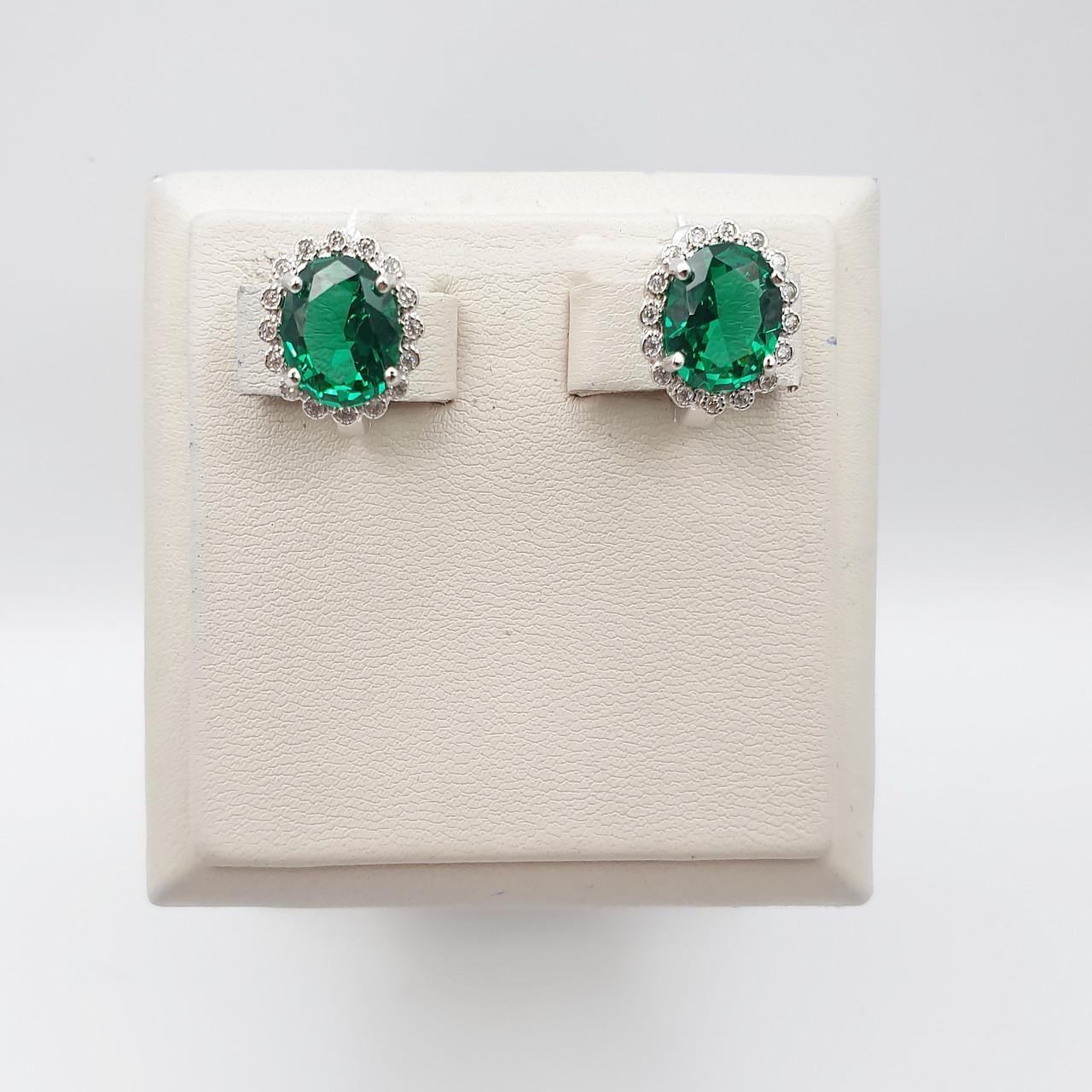 Серебряные серьги с изумрудом альпинитом 4,83 г (2685831588)