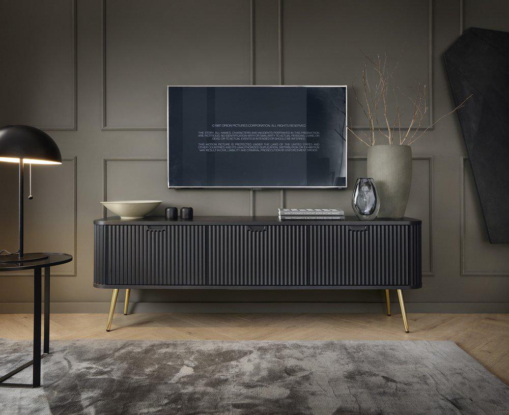 Тумба под телевизор Perfect Home Zova RTV168 3-дверная с золотыми ножками Черный (PFH-091369)