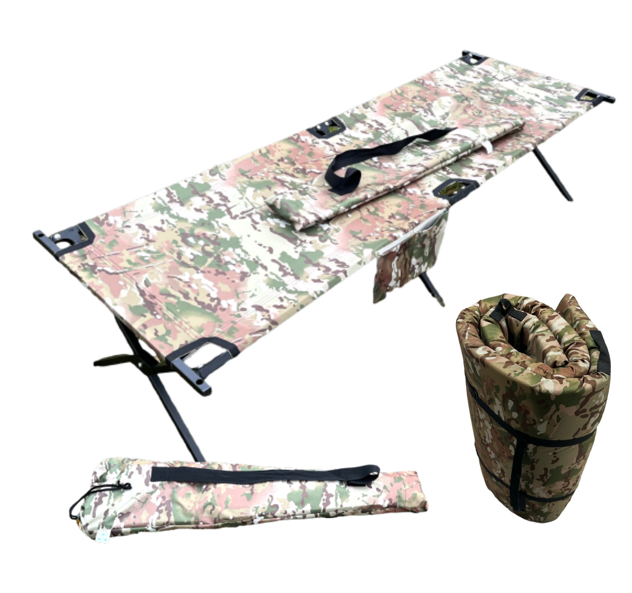 Раскладушка увеличенная Aforse тип НАТО XL с карманом с матрасом в чехле Мультикам (2313547106)