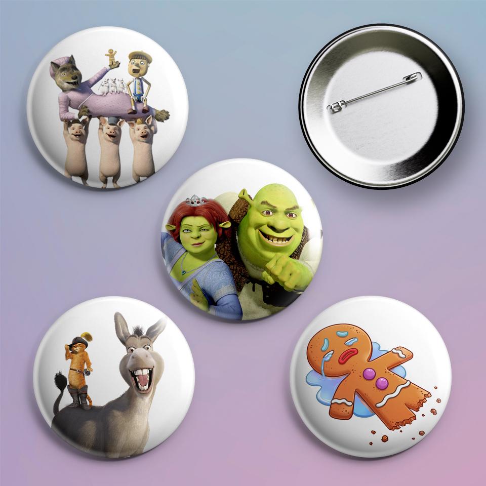 Значки на рюкзак с принтом Shrek 4 шт.