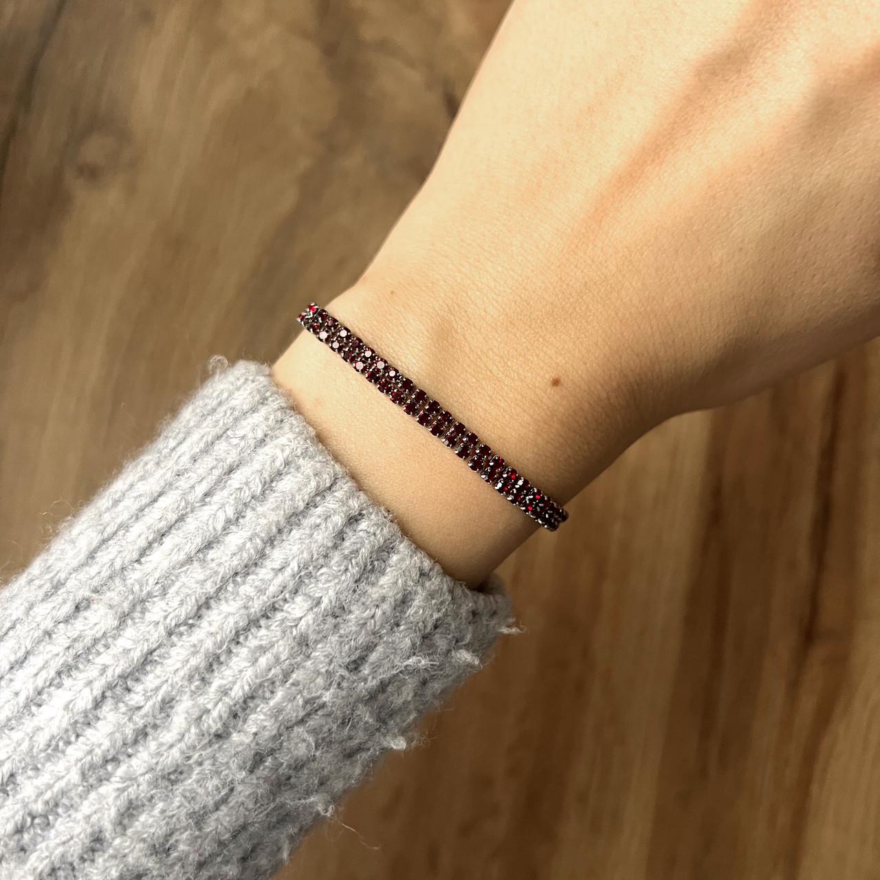 Браслет красная кристальная двойная дорожка медицинская сталь родий (x080-1) - фото 2