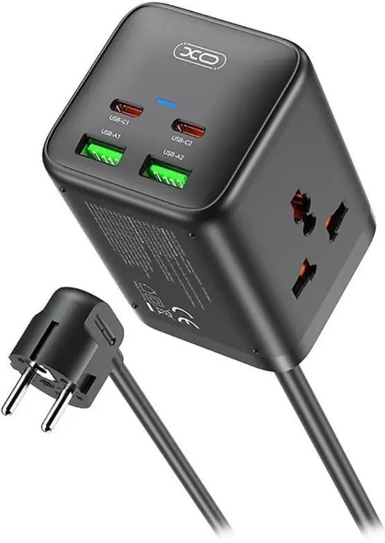 Подовжувач мережевий XO WL24 2 розетки 2-USB 2 Type-C 150 см Black (b9835089)