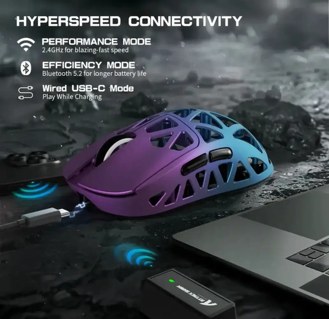 Мышь беспроводная магниевая Attack Shark R2 PixArt PAW3950 Purple - фото 2 Мышь беспроводная магниевая Attack Shark R2 PixArt PAW3950 Purple - фото 2