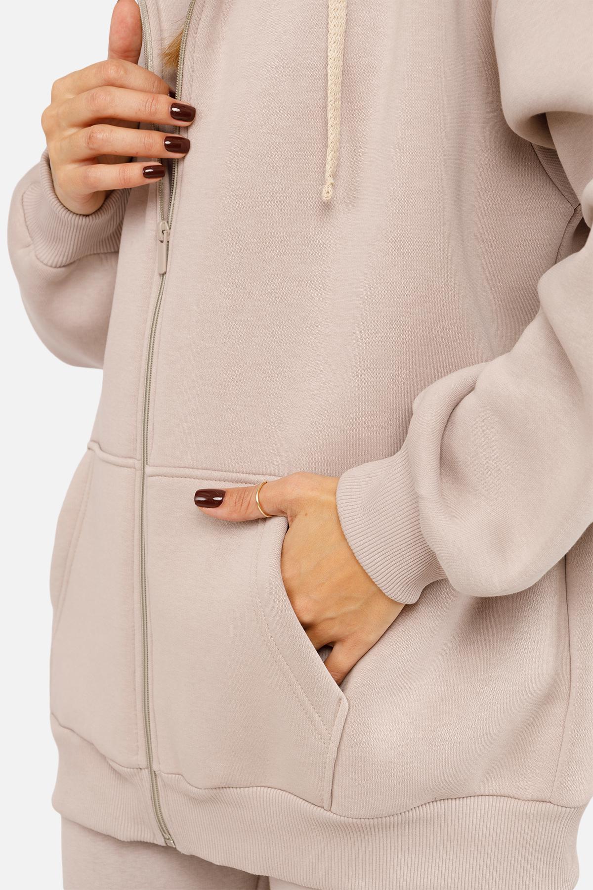 Толстовка женская на молнии ЦБ-00254555 р. 44 Бежевый (SKT001004674) - фото 4 Толстовка женская на молнии ЦБ-00254555 р. 44 Бежевый (SKT001004674) - фото 4