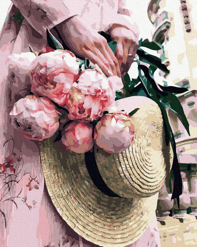 Картина по номерам Леди с пионами и шляпой 40х50 (GX34799)