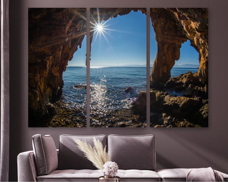 Модульная картина на холсте из трех частей KIL Art Пещера на берегу моря 78x48 см (M3_M_634)