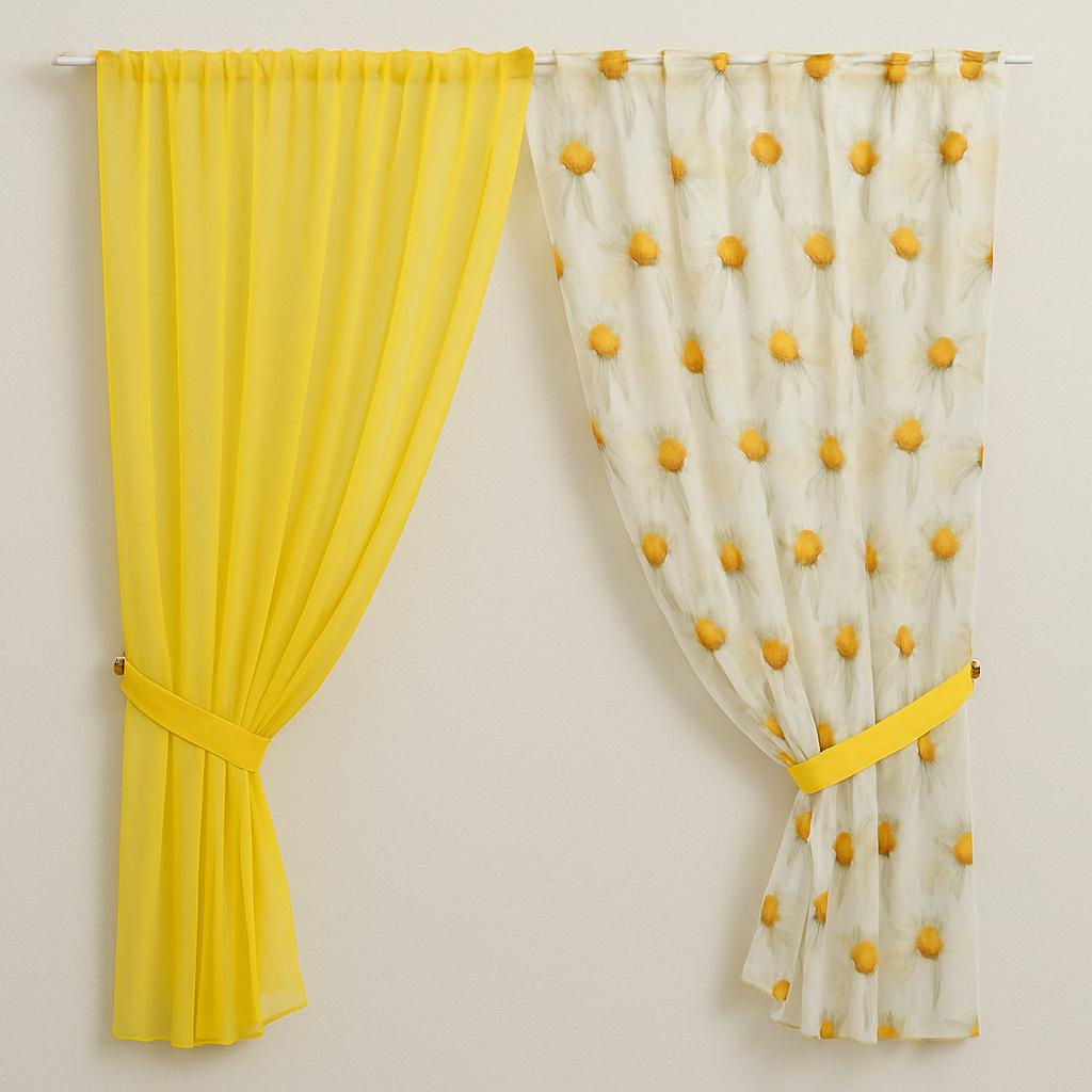 Шторы кухонные шифон/органза 300х170 см Желтый/Белый (200к)