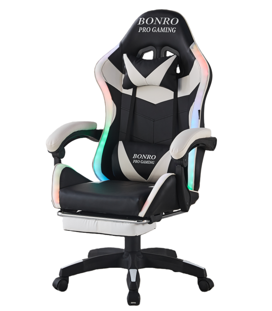 Крісло геймерське з RGB підсвічуванням та масажем Bonro B-144 Білий (147-76-42401048)