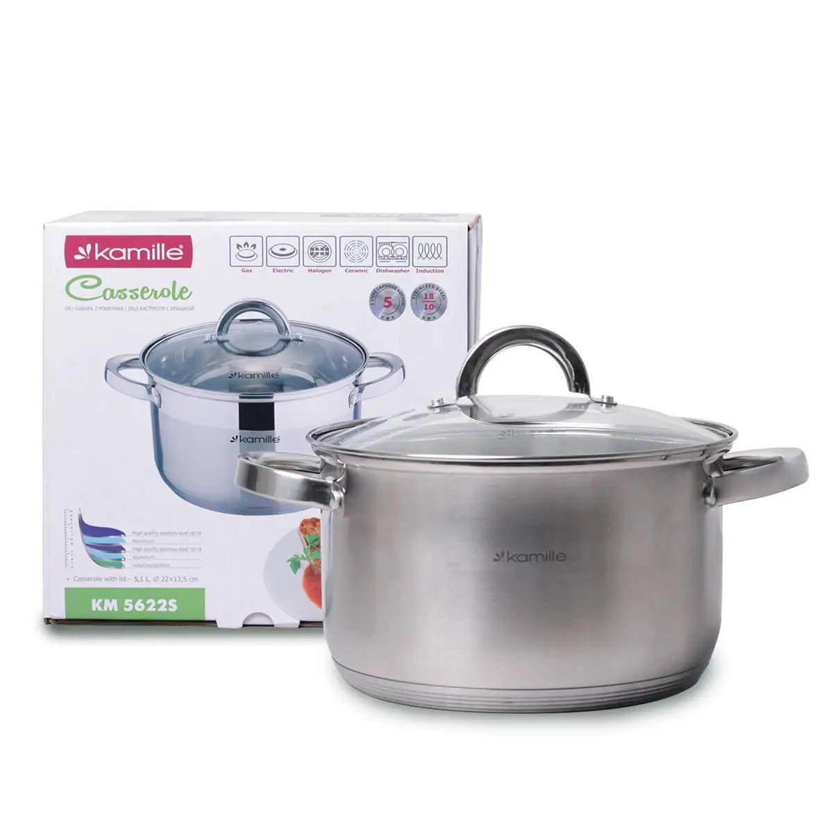 Кастрюля с крышкой Kamille из нержавеющей стали 4,5 л (KM-5622S)