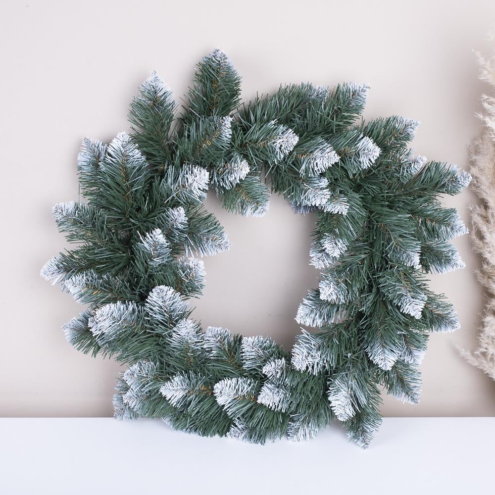 Венок краем 50 см Зеленый с белым (7456) - фото 1 Венок краем 50 см Зеленый с белым (7456) - фото 1