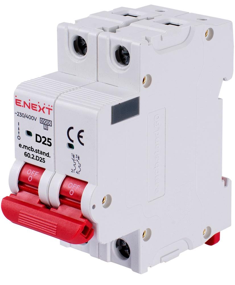 Автоматичний вимикач E.NEXT e.mcb.stand.60.2.D25 2P 25А 6кА D (s026128) Автоматичний вимикач E.NEXT e.mcb.stand.60.2.D25 2P 25А 6кА D (s026128)