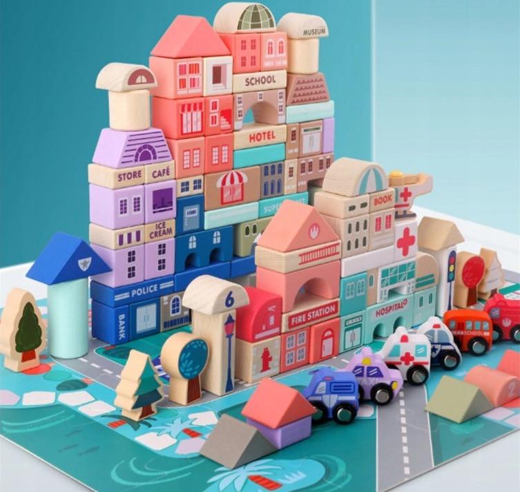 Конструктор деревянный Iso Trade City 115 деталей с ковриком-пазлом и транспортом (11228) - фото 4