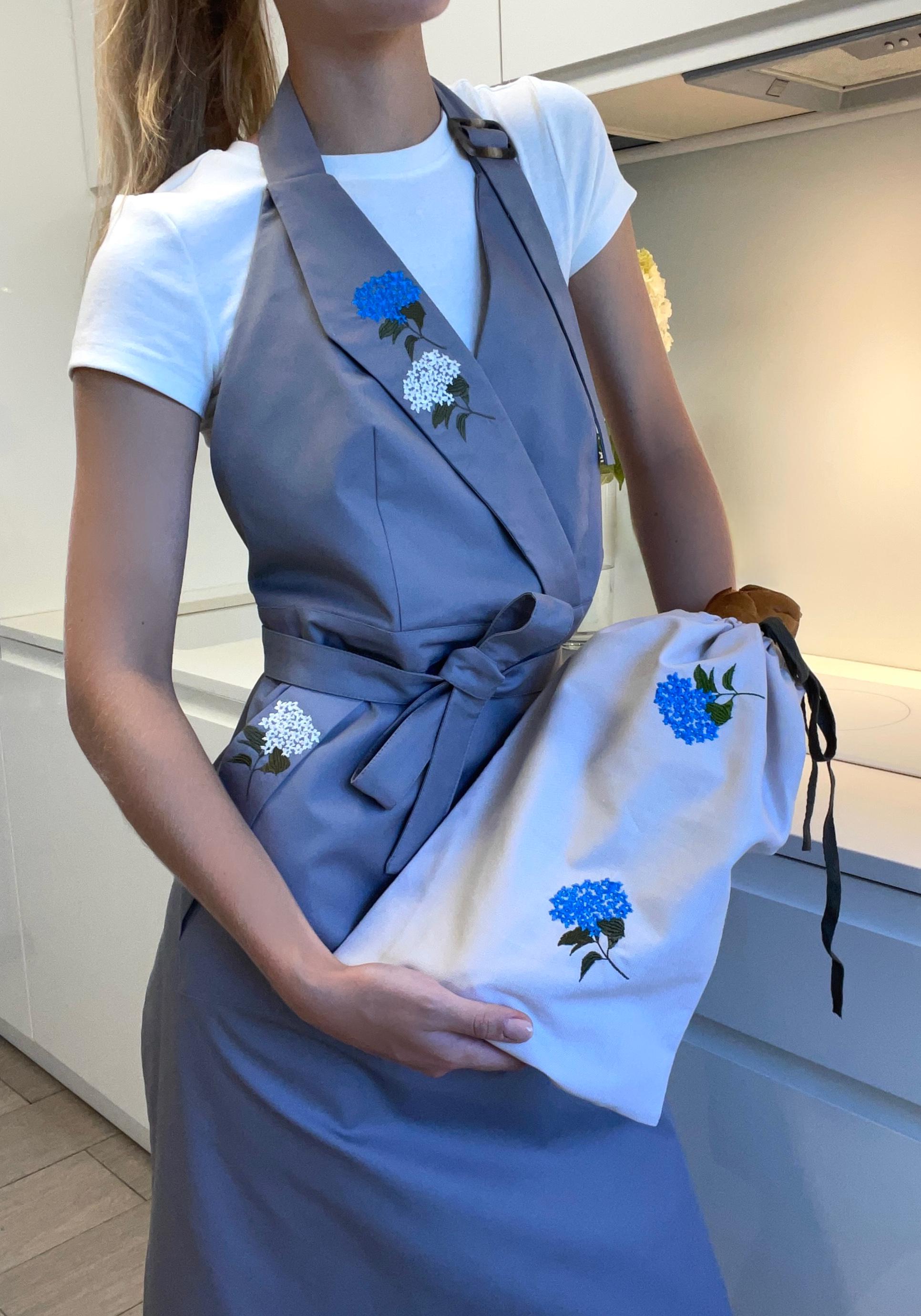 Фартук хлопковый с вышивкой Гортензия Серый (30088817) - фото 2 Фартук хлопковый с вышивкой Гортензия Серый (30088817) - фото 2