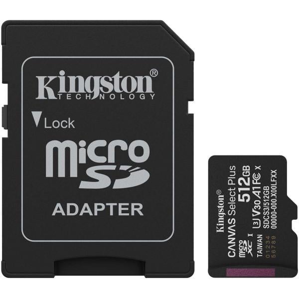 Карта памяти Kingston Canvas Select Plus microSDXC 512 GB Gen3 C10 A1 Retail с адаптером (SDCS3/512GB#)