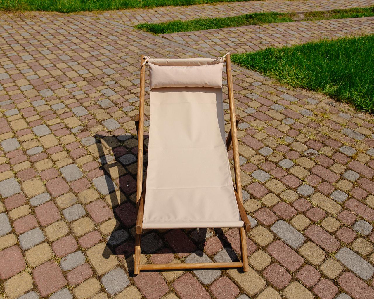 Шезлонг для дачи тканевый XRmaster с подушкой Бежевый/Коричневый (КШ-018/4) - фото 3