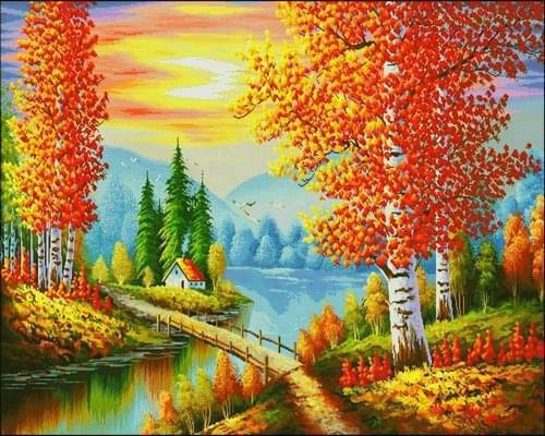 Алмазна мозаїка Золота осінь на полотні з підрамником 30х40 см (GB70494)