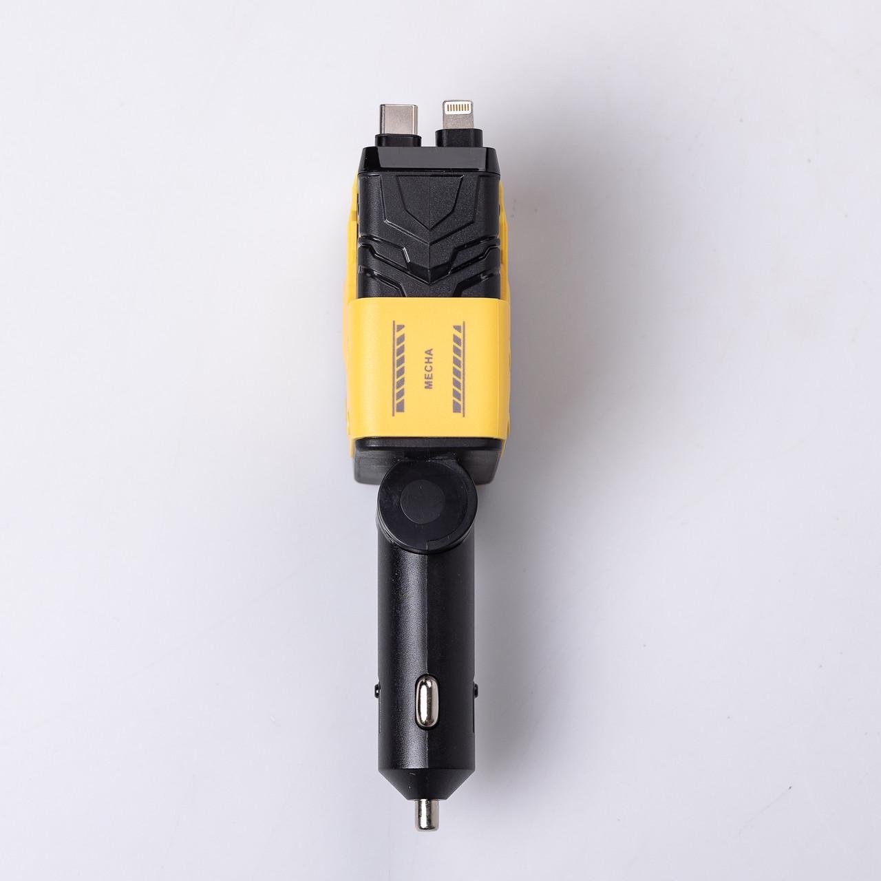 Зарядний пристрій автомобільний Mecha з висувними кабелями та портами USB/Type-C Жовтий (6835) - фото 11 Зарядний пристрій автомобільний Mecha з висувними кабелями та портами USB/Type-C Жовтий (6835) - фото 11
