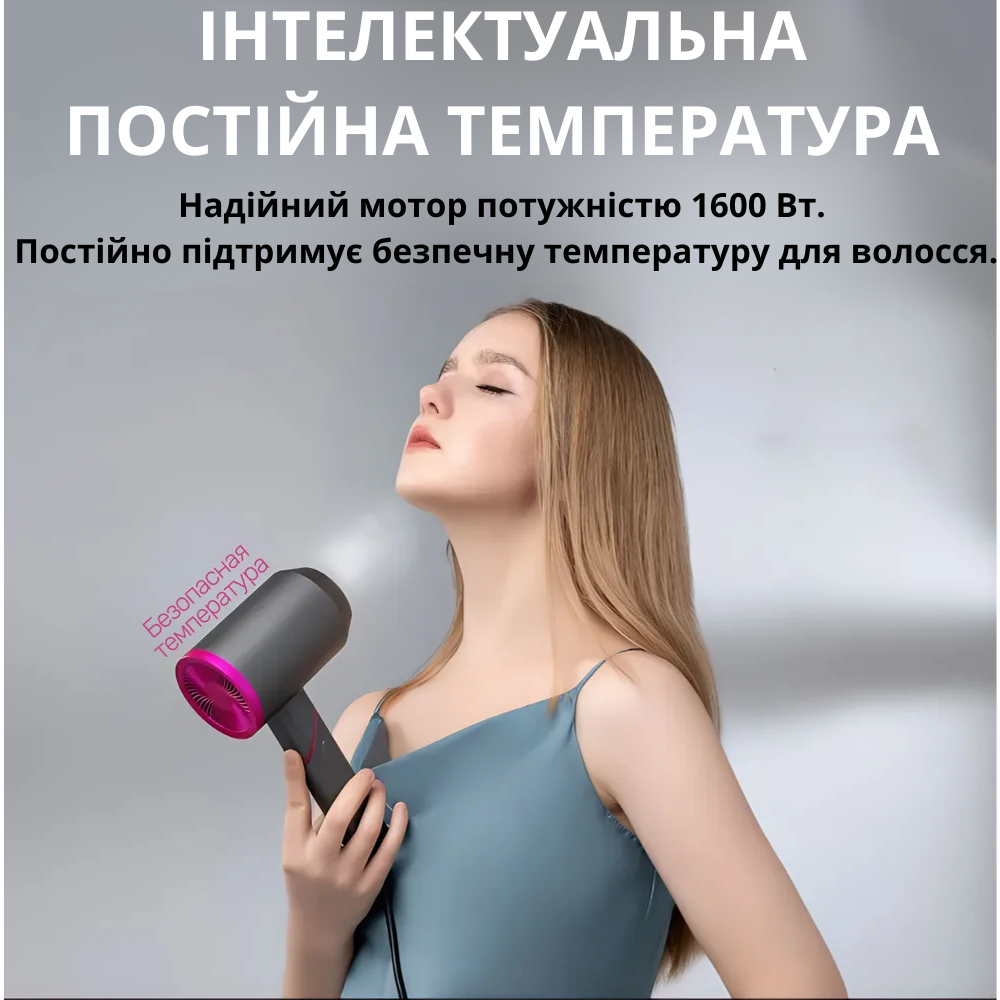 Фен для волосся Hoco з іонізацією та регулюванням температури 1600 Вт Сірий (HP13-Plus) - фото 13
