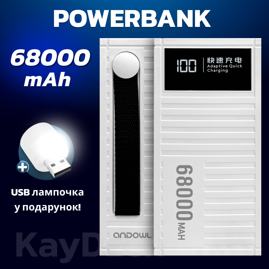 Повербанк Andowl Q-CD6500 68000 mAh быстрая зарядка QC3.0 PD30W Белый (af922e89) - фото 2 Повербанк Andowl Q-CD6500 68000 mAh быстрая зарядка QC3.0 PD30W Белый (af922e89) - фото 2