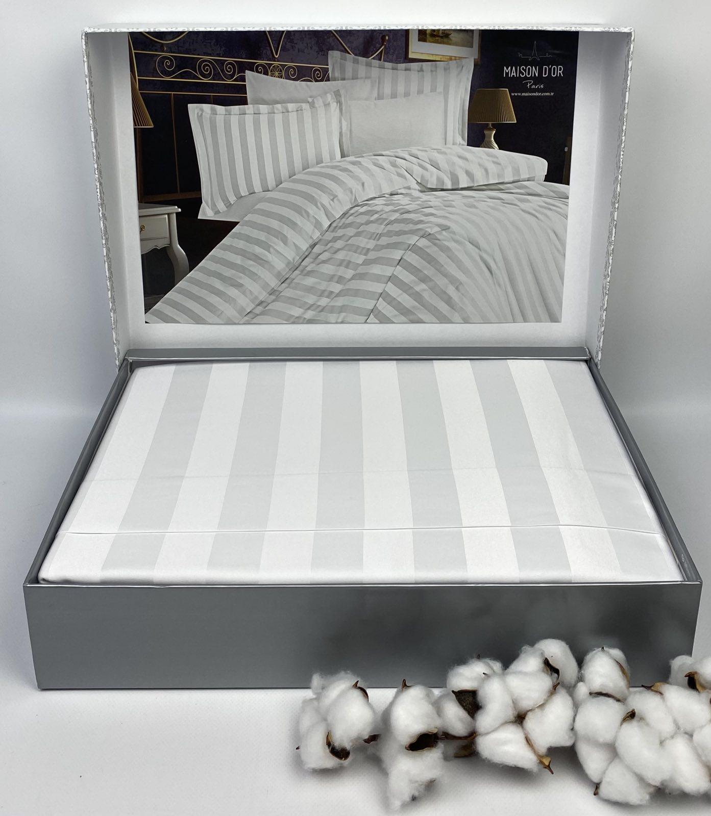 Комплект постельного белья Maison D'or Fous Linens 200х220 см сатин страйп White (CN23236)