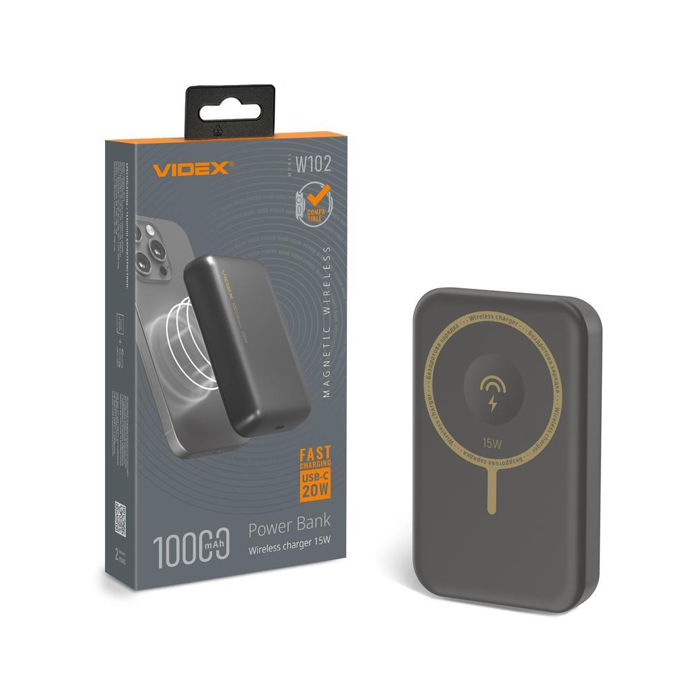 Повербанк Videx VPB-W102 с беспроводной зарядкой 10000 mAh PD20W Grey (12710)