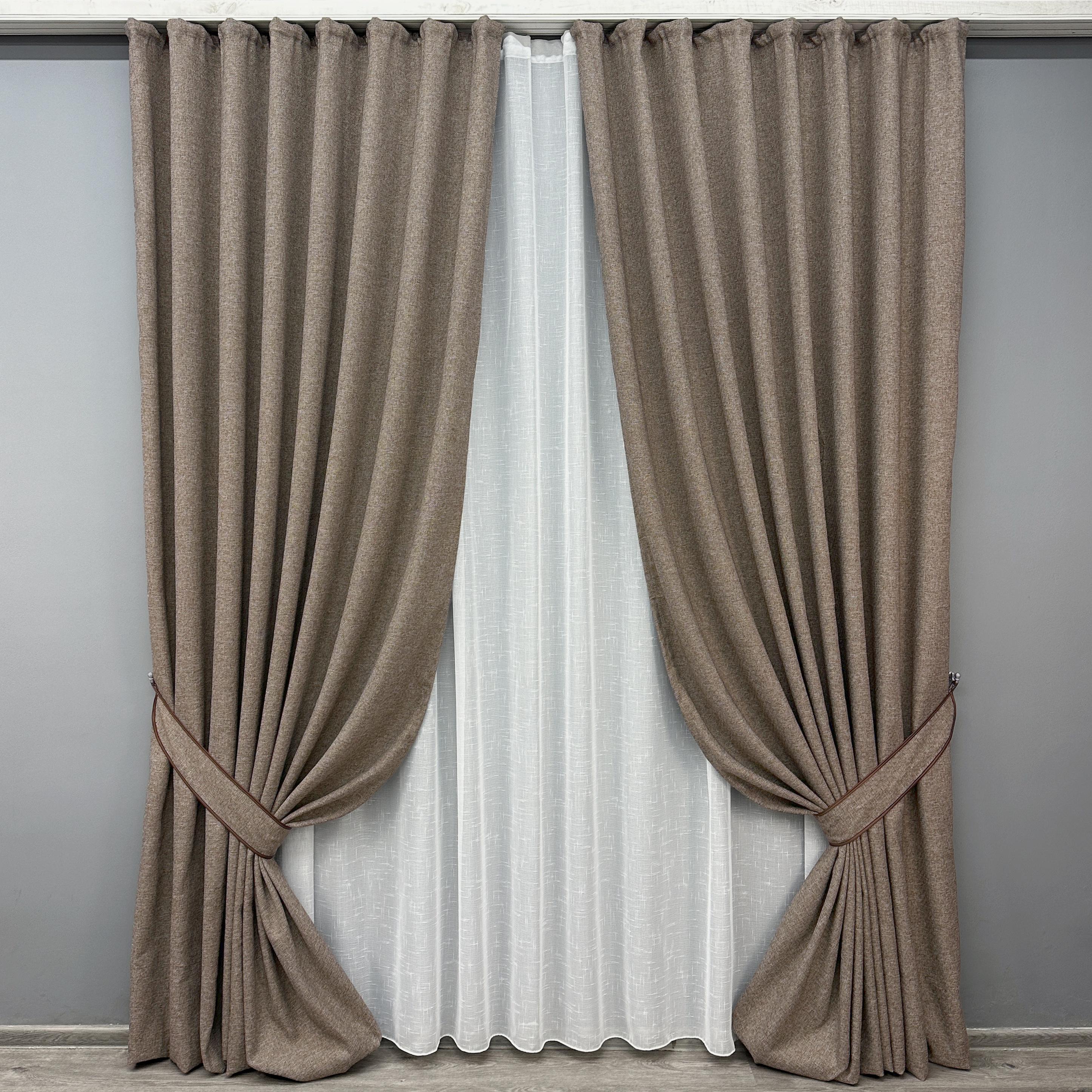 Комплект готовых штор VR-Textil ELEMENTA №1864ш лен 150х290 см 2 шт. Серо-коричневый (33-0848)