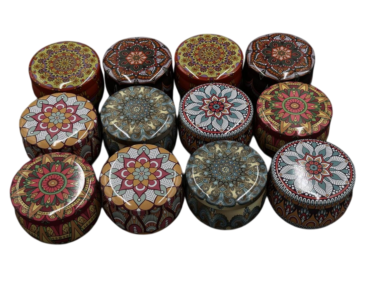 Коробка подарункова з абстрактним принтом металева кругла 12 шт. 7,5х5 см Різнокольоровий (GL-125-2) - фото 1