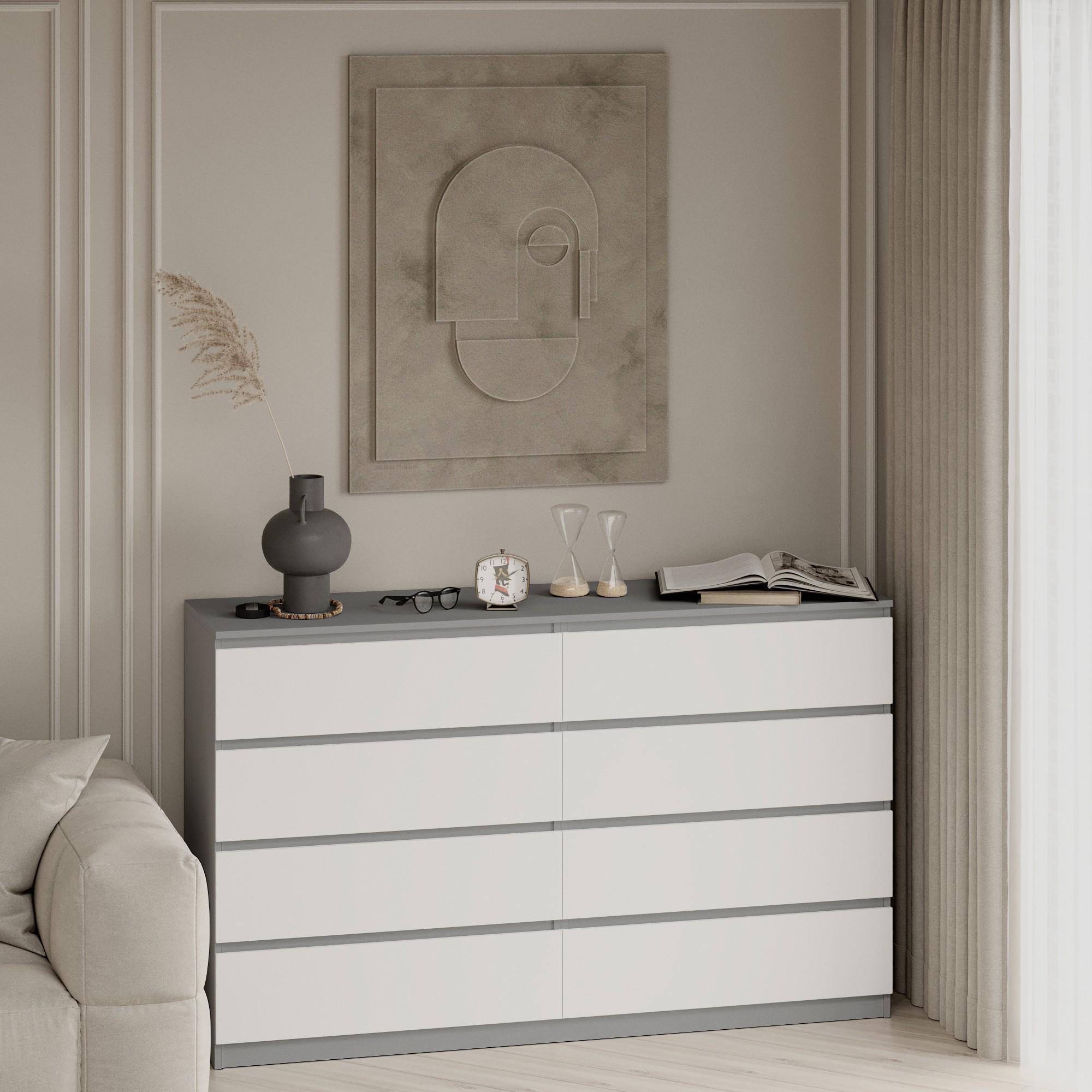 Комод на 8 ящиков без ручек Line KF8 1400x450x1035 мм Серый/Белый - фото 1