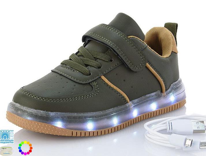 Кроссовки с LED-подсветкой и зарядкой USB Jong Golf mC10128-5 р. 27 Хаки