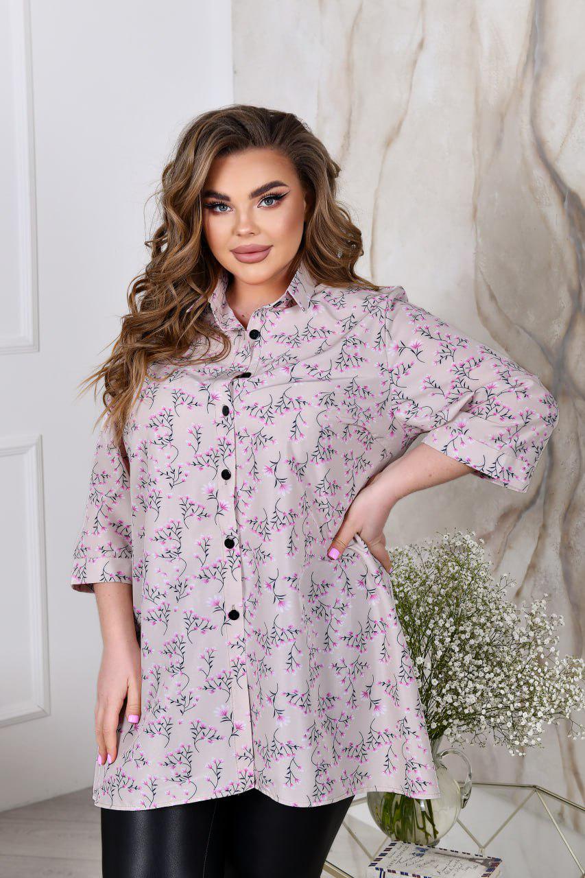 Блузка свободного фасона р. 64-66 Бежевый (3627) - фото 4