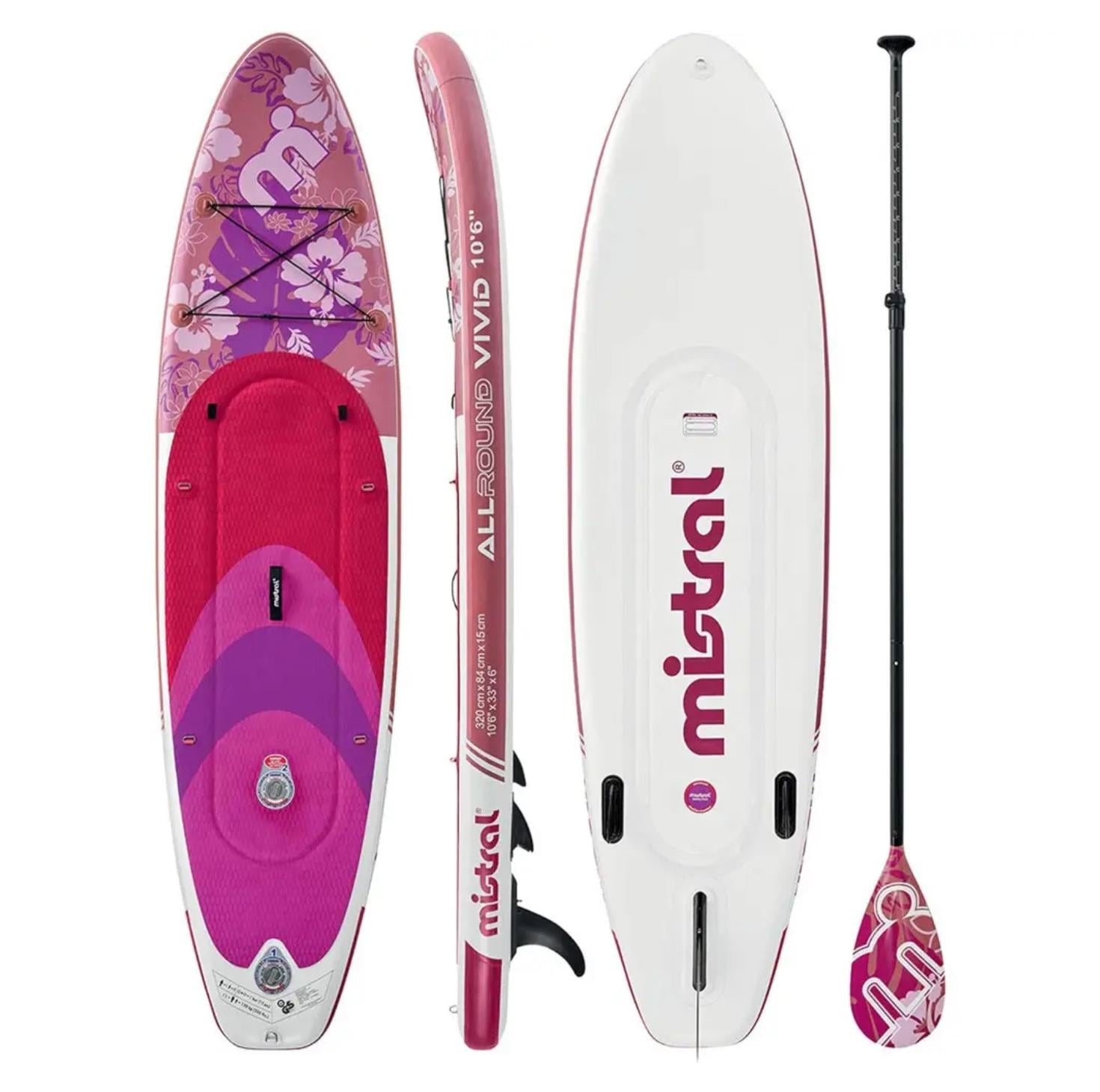 SUP-доска надувная mistral Vivid 10'6" с двойной камерой 320х84х15 см до 150 кг Розовый (36947901)