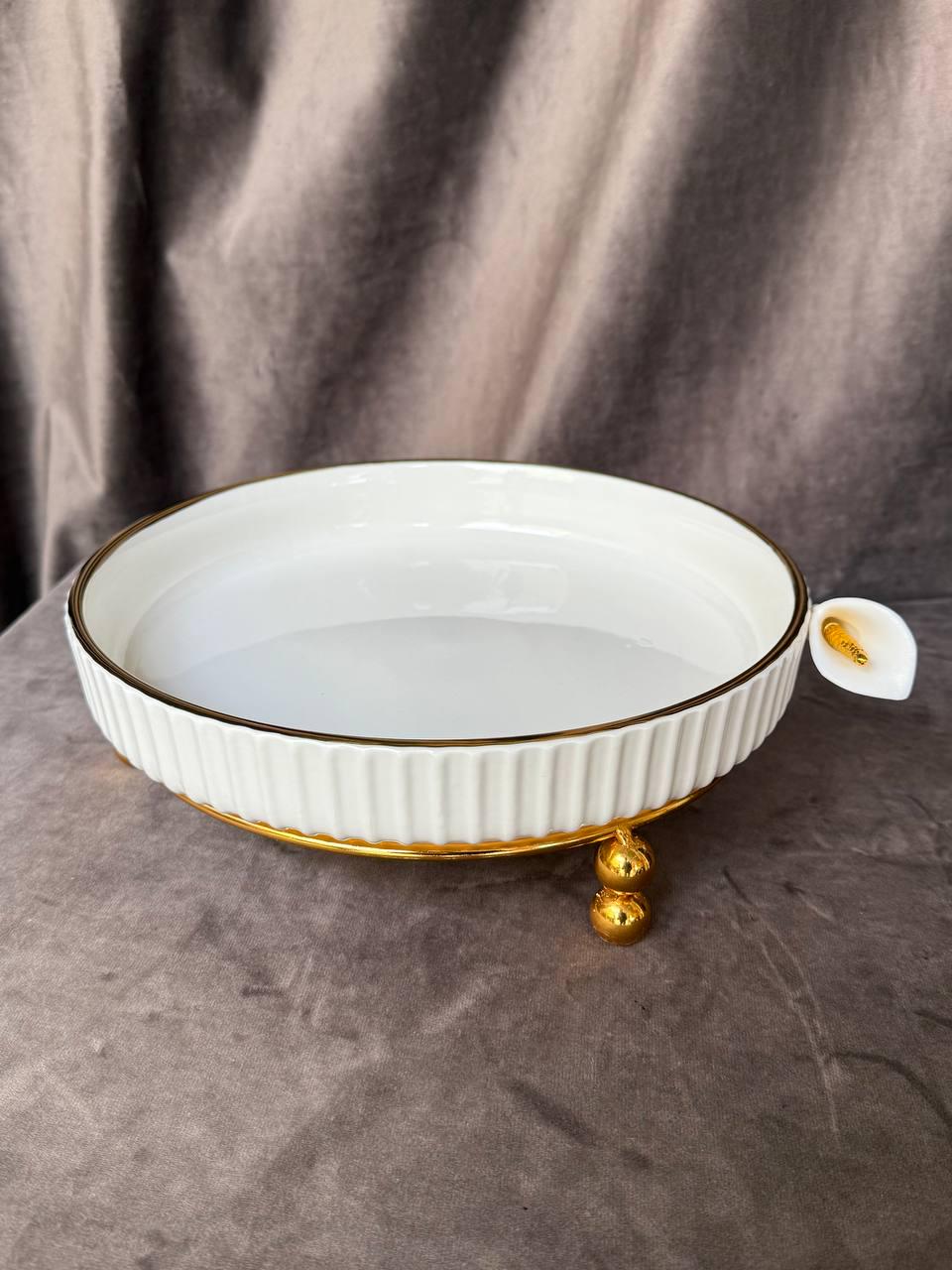 Фруктовница Yiwu LB-1572BH фарфоровая 25,5 см Белый с золотым (33539353)