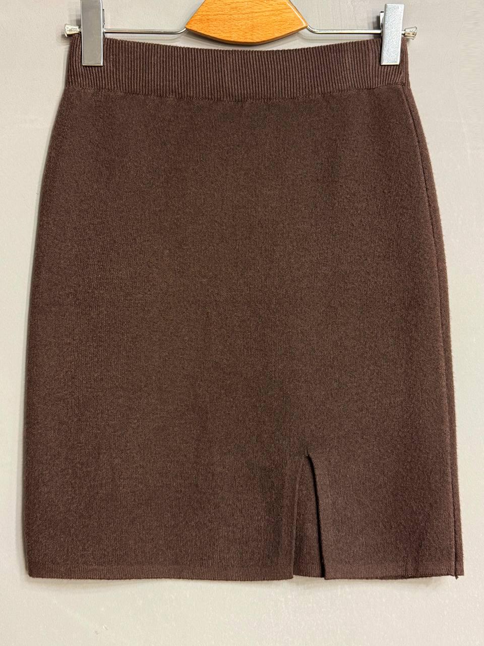 Юбка женская MY FASHION 6808-48 вязаная короткая с разрезом One Size Коричневый (5785) - фото 9 Юбка женская MY FASHION 6808-48 вязаная короткая с разрезом One Size Коричневый (5785) - фото 9