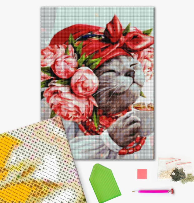Алмазна мозаїка Brushme Кішка господиня на полотні з підрамником 40х50 см (DBS1036) - фото 2