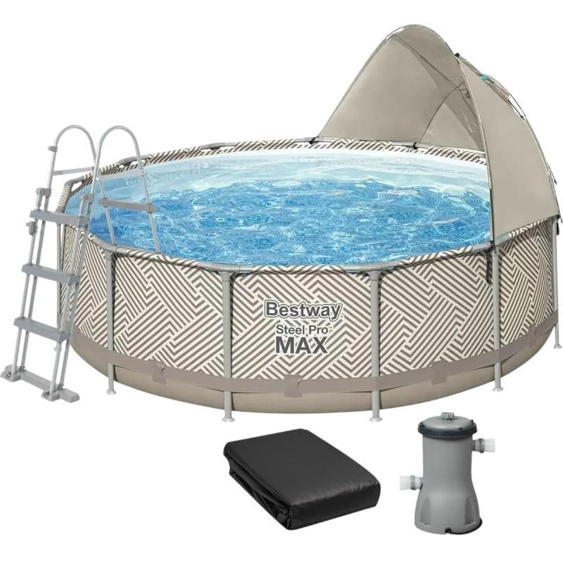 Бассейн каркасный Bestway с тентом навесом/фильтром и лестницей Серый (561FY) Бассейн каркасный Bestway с тентом навесом/фильтром и лестницей Серый (561FY)
