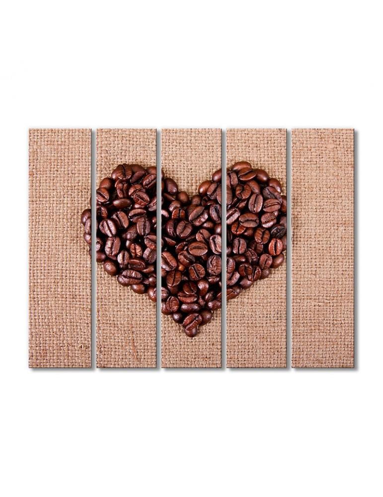 Картина модульная Сердце в кофейных зернах 5 модулей 80x120 см
