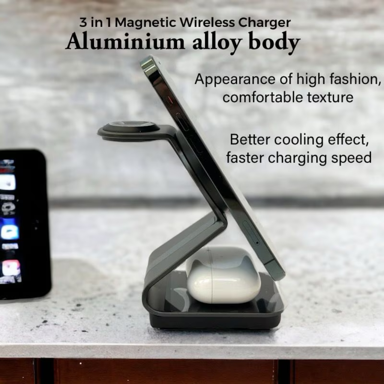 Зарядний пристрій бездротовий OJD-105 магнітна QI-зарядна станція для мобільного телефону/навушників/годинника 15 Вт 3в1 (X001TTASWT) - фото 3