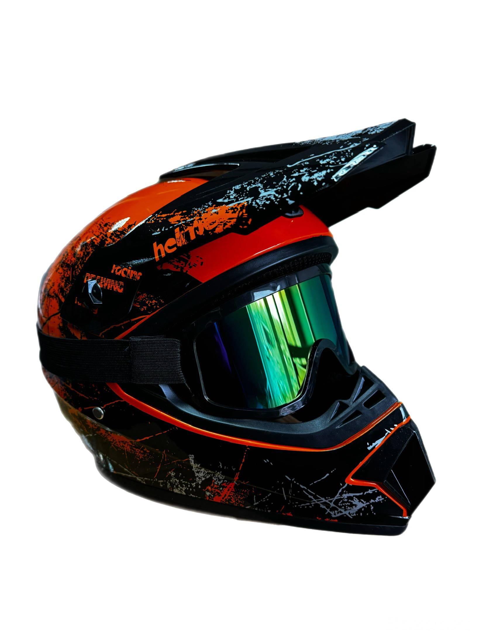 Мотошлем эндуро кроссовый Helmet Orange XL и очки Standard (0166)