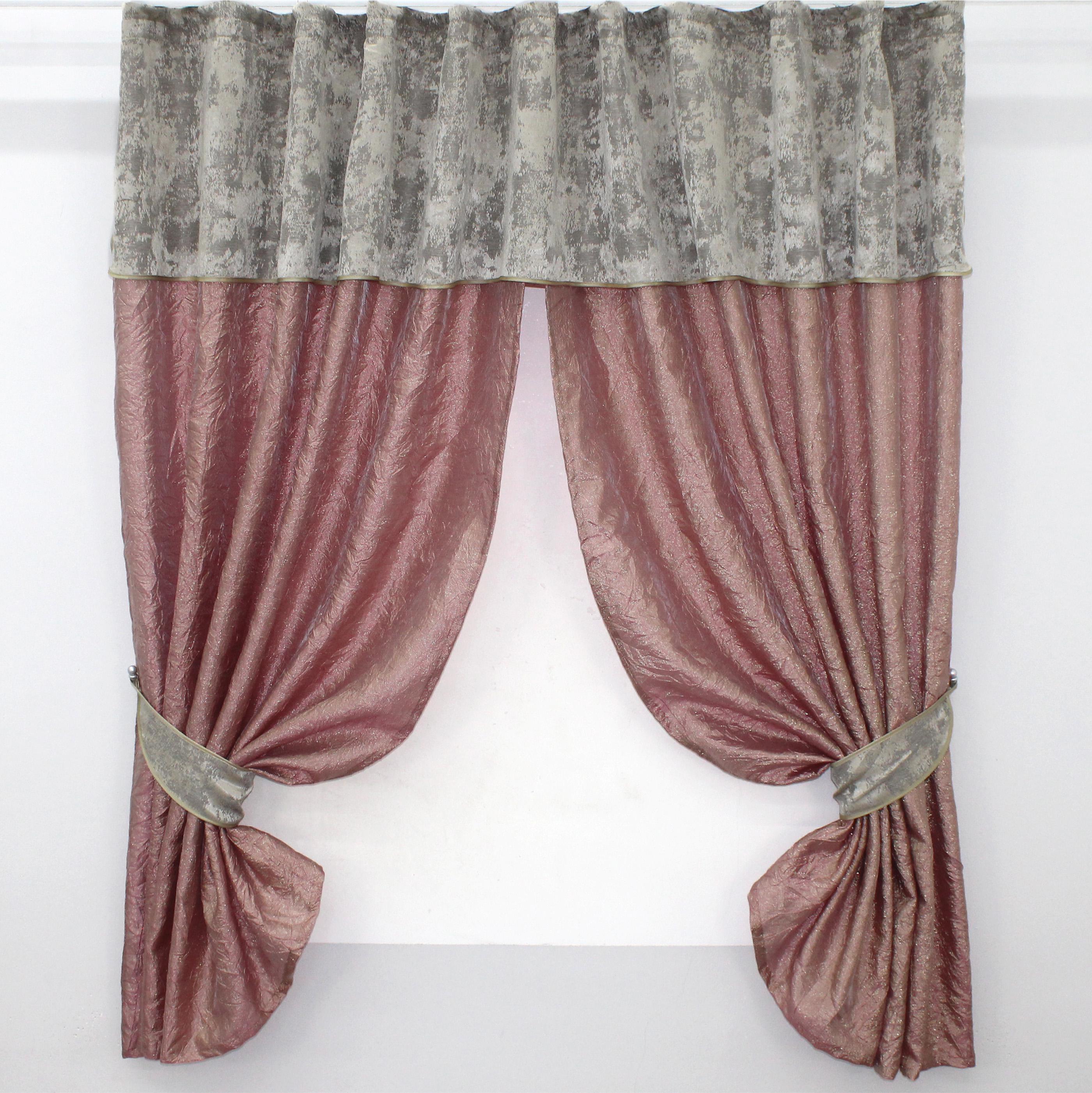 Шторы кухонные VR-Textil № 073к с ламбрекеном и подхватами 275х170 см Розовый/Золотистый/Бежевый (52-0380)