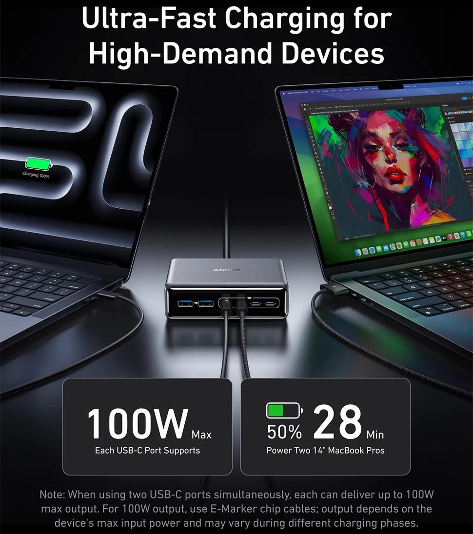 Зарядний пристрій мережевий Anker GaNPrime 200W 4xUSB-C PD + 2xUSB-A Black - фото 4