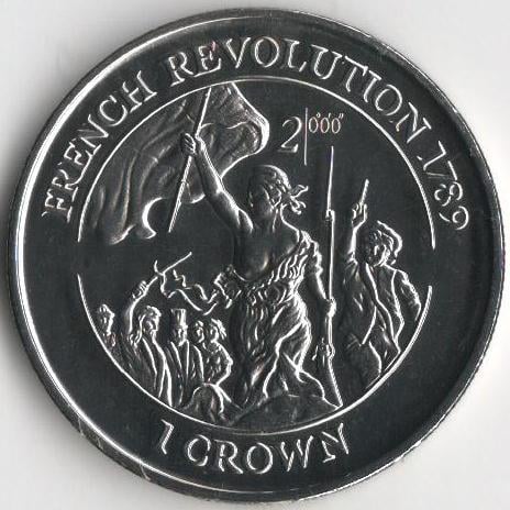 Коллекционная монета Остров Мэн 1 крона 1998 Французская революция 1789 года UNC (KM#890)