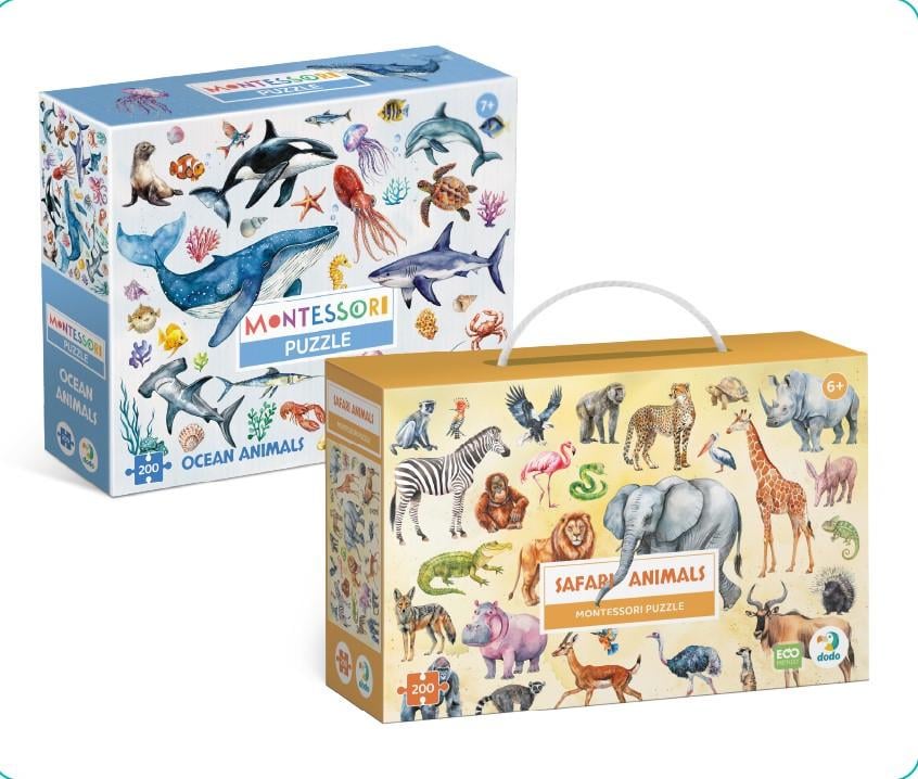 Набір пазлів Монтессорі DoDo Сафарі 300628 та Океанічні тварини 300630