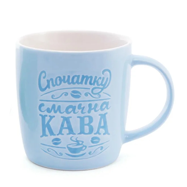 Чашка керамическая Flora "Спочатку смачна кава" 0,35 л Голубой (28204)
