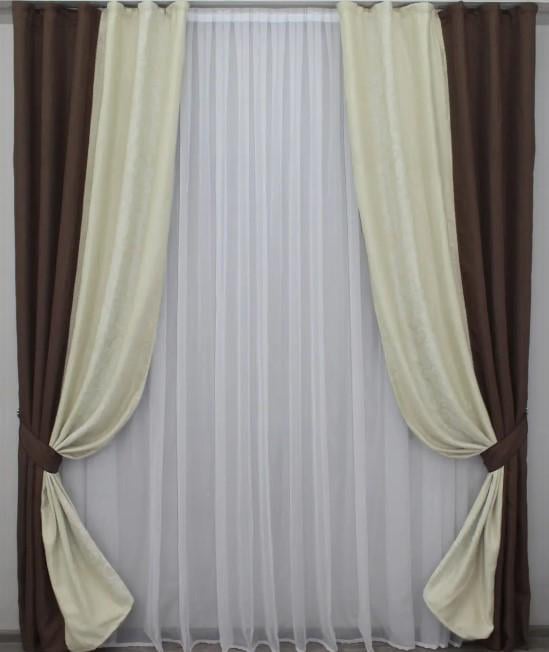 Комплект штор лен блекаут 1,5х2,7 м 2 шт. Венге/Бежевый (014дк/291-979ш)