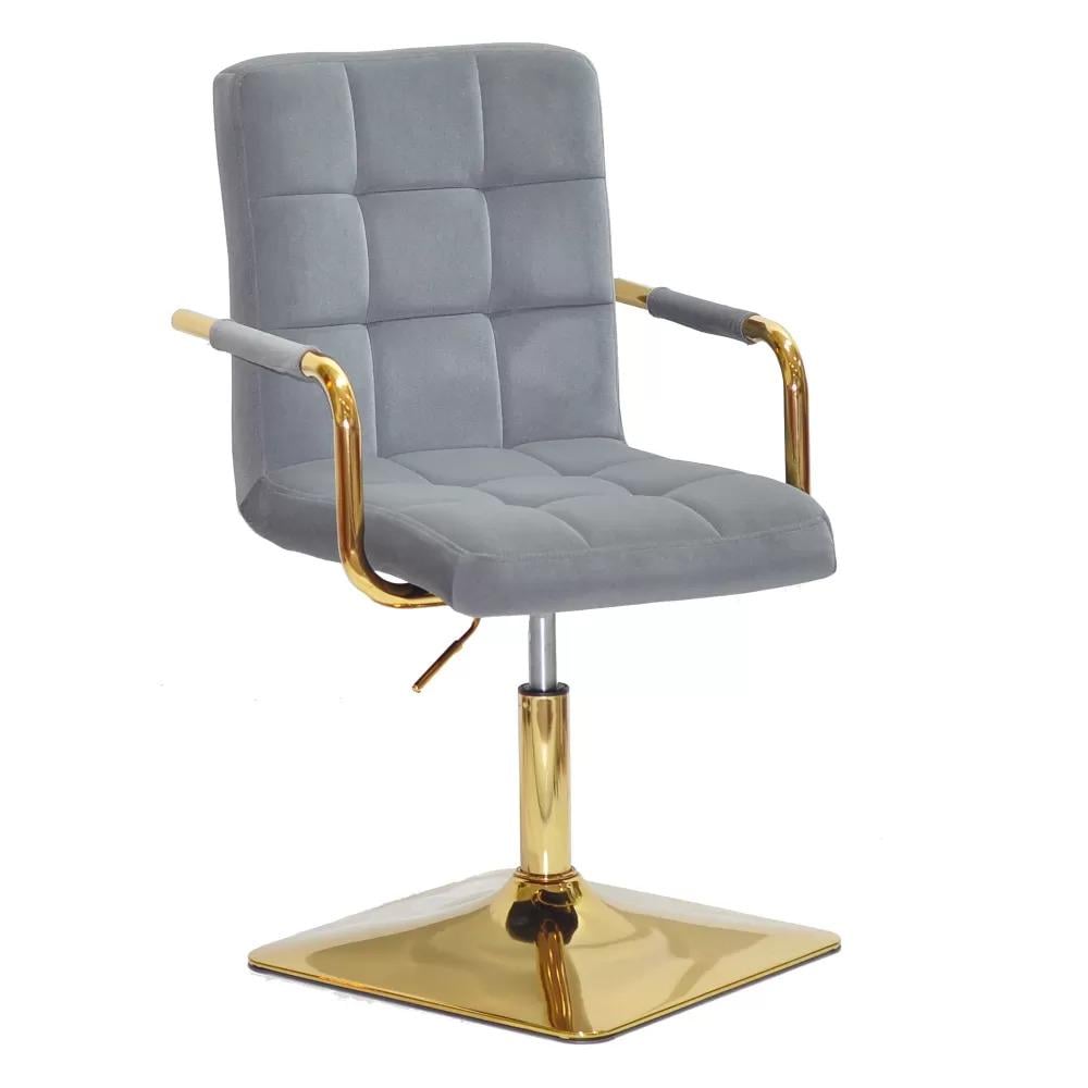 Стул TOWER ARM SQUARE GOLD бархат Серый (900529)