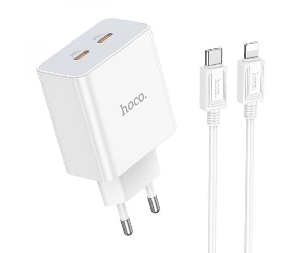 Пристрій зарядний мережевий Hoco C108A Leader 2Type-C PD35W QC3.0 Type-C to Lightning White