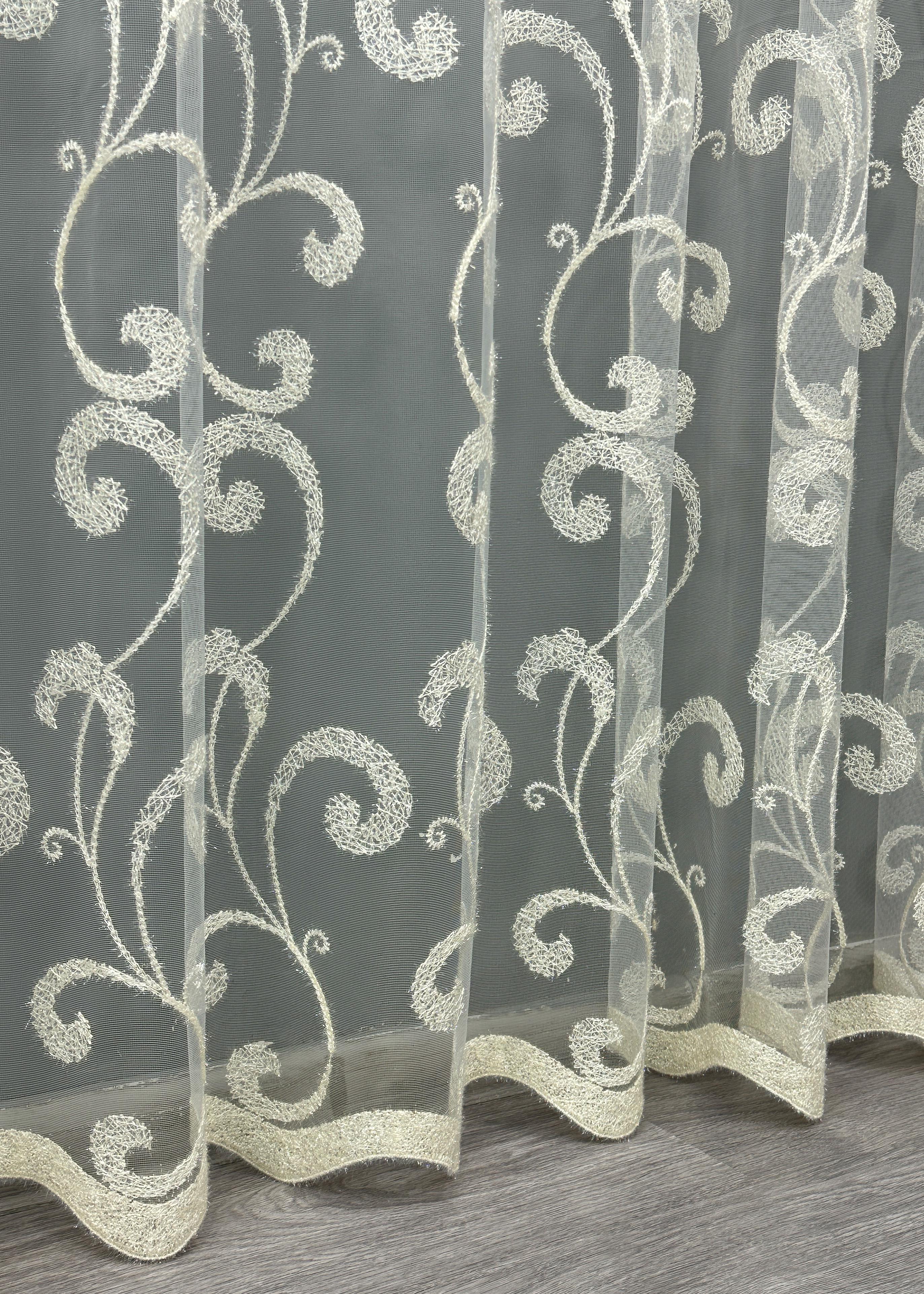 Тюль VR-Textil 1684т Фатін з вишивкою та люрексом 300х270 см Молочний (42-0727) - фото 8 Тюль VR-Textil 1684т Фатін з вишивкою та люрексом 300х270 см Молочний (42-0727) - фото 8