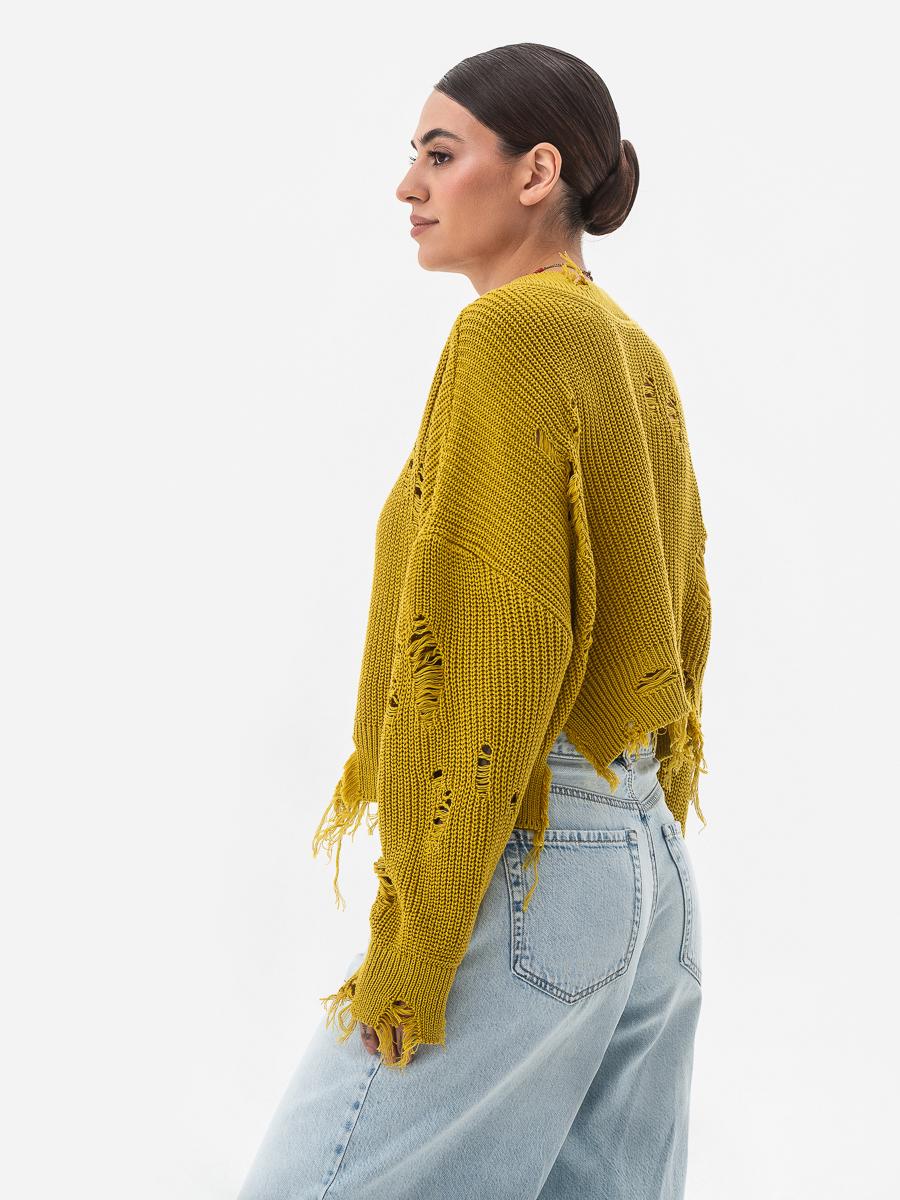 Свитер женский с рваным эффектом SVTR р. 42-50 Горчичный (562) - фото 6